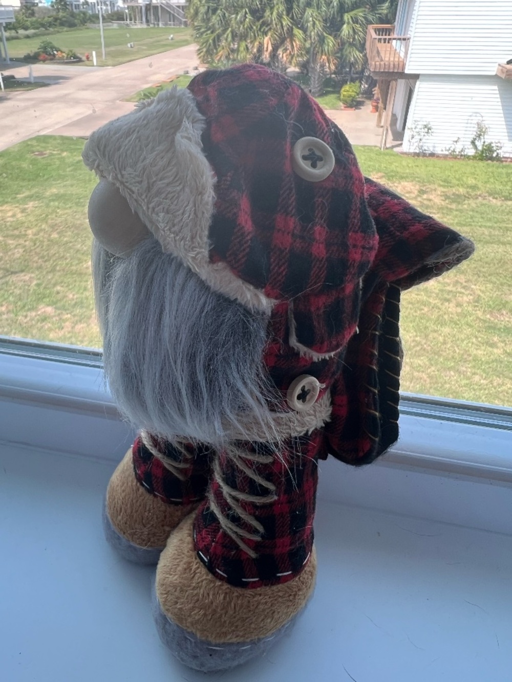 Handmade Hiking Gnome with Backpack in plaid! So cute.